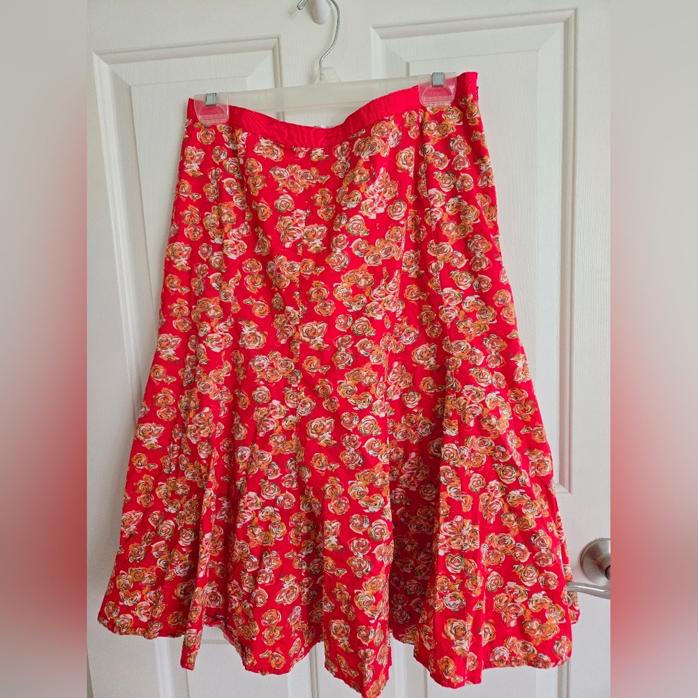Old Navy Red and Yellow Floral A-Line Skirt